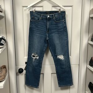Banana Republic Distressed Mid-Rise Straight Jeans.